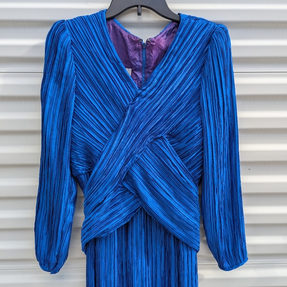 Vintage Lillie Rubin Royal Blue accordion pleat criss cross cummerbund maxi dres - Picture 2 of 7